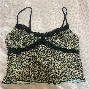 Leopard Print Camisole with Black Lace Trim